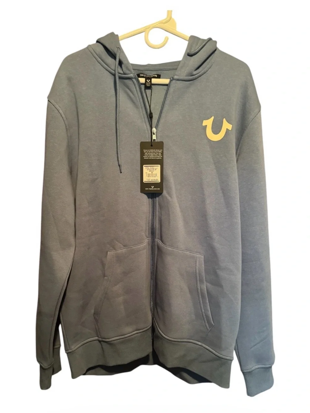 True Religion Men’s Blue Zip Hoodie XL NWT | Stitched Logo Graphic Sweatshirt